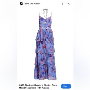 Astr Blue Pleated Tiered Maxi Dress